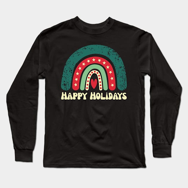 Happy Holidays Christmas Rainbow Long Sleeve T-Shirt by Nice Surprise